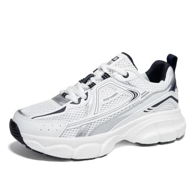 BAASPLOA Women's Chunky Fashion Sneakers Casual Sports Shoes Mesh Breathable Athletic Gym Workout Tennis Shoe Platform Thick Walking Shoes A-White