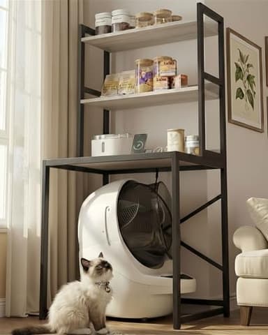 Heybly Litter Box Enclosure, Wooden Cat Litter Storage Shelf Furniture for Self-Cleaning Robot 3 & 4, Large Litter Box Robot with Charging Station for Smart Litter Box Size, Greige HCLB001SG