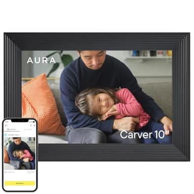 Aura Carver HD WiFi Digital Picture Frame, 10.1”, Add Photos with Aura App, Free Unlimited Storage - Wirecutter’s Pick for Best Digital Photo Frame 2022 - Gravel