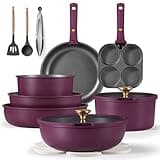 CAROTE 19pcs Pots and Pans Set, Nonstick Cookware Set Detachable Handle, Induction Kitchen Cookware Sets Non Stick with Removable Handle, RV Cookware Set, Gold and Purple