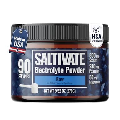 Raw Unflavored Electrolytes | HSA FSA | High Sodium, Potassium, Magnesium | No Sugar, Stevia, Citric Acid or Maltodextrin | Bulk Raw Electrolyte Powder| Made in USA | Makes 90 Servings of 32 Fl Oz