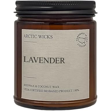 Arctic Wicks Scented Coconut Beeswax Candles | Coconut Beeswax Non Toxic Candle 9oz Amber | Farmhouse Candles Non-Toxic Clean Burn 100% USDA Certified Biobased (Lavender)