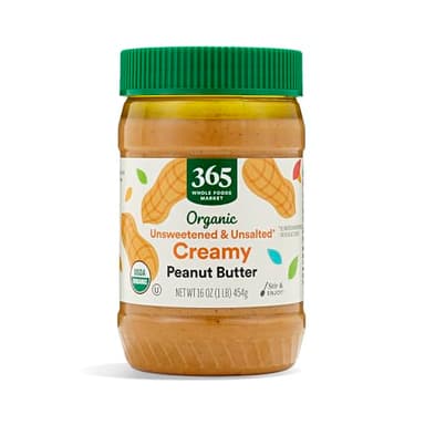 365 by Whole Foods Market, Organic Creamy Peanut Butter, Unsweetened & Unsalted, Stir and Enjoy, 16 Ounce