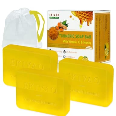 3Packs Best Turmeric Soap Bar, Organic Tumeric Soap for Face and Body, Honey Lemon Tumeric Body Wash with Vitamin C, E, Citrus, Turmeric Face Wash for Smoothing, Moisturizing skin