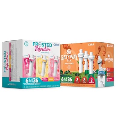 Cirkul Variety Pack Bundle with Caffeine, Flavored Water Cartridge 12-Pack (Frosted Refreshers, Gateway Tea), No Sugar, Zero Calorie Drink Mix