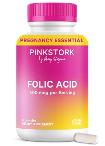 Pink Stork Folic Acid Supplement for Women – 400mcg, Daily Vitamin B9 for Prenatal & Fertility Support, Supports Red Blood Cell Formation & Energy – 30 Vegetarian Capsules