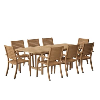 Urban Elements Mykonos 9-Piece Rectangular Patio Furniture Set | 100% Certified Teak | Backyard Furniture, Outside Table and Chairs, Rectangular Outdoor Dining Set
