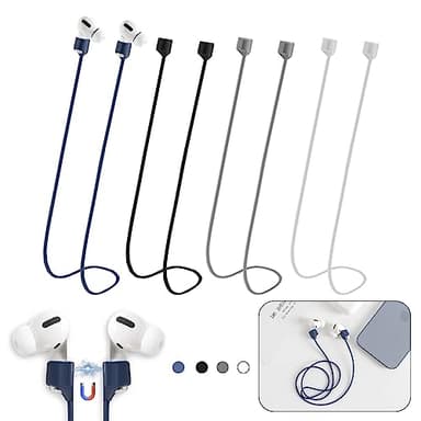 Magnetic Anti-Lost Straps for AirPods,4 Pack Ultra Strong Magnetic AirPods Strap Anti-Lost Neck Rope Cord,Soft Silicone Sports Lanyard Compatible with AirPods 1&2/ Pro /2nd/3rd (Black/White/Grey/Blue)