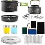 Fortitude21 Campfire Cooking Set - 19pc Camp Kitchen with Pots, Pans, and Camping Cookware Essentials