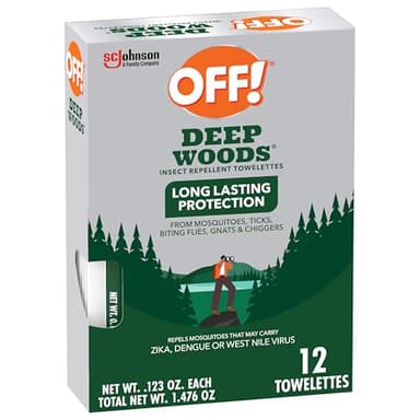 OFF! Deep Woods Mosquito and Insect Repellent Wipes, Long lasting, 12 Individually Wrapped Wipes (Pack of 1)