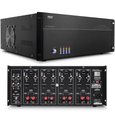Pyle 4 Multi-Zone Stereo Amplifier - 19” Rack Mount, Powerful 8000 Watts with Speaker Selector Volume Control & LED Audio Level Display, 4-Ch. Bridgeable Switches - PT8000CH