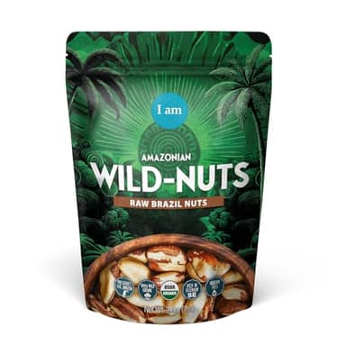 I Am Organic Brazil Wild Nuts | Raw Brazil Nuts | 100% Wild Grown, Sustainably Collected | Prevents Deforestation | Rich in Selenium | Non-GMO, Natural Snack | 7oz Pouch