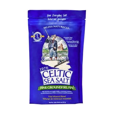 Celtic Sea Salt Fine Ground – Natural Mineral Salt, Sustainably Harvested, GMP Certified, Lab Tested, Kosher – Baking, Cooking, Seasoning, Everyday Use – ½ Pound Resealable Bag