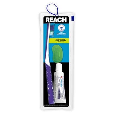 Reach Ultraclean Travel Kit Toothbrush with Toothbrush Cap and Toothpaste, Multi-Angled, Soft Bristles, TSA-Airport Friendly, Resealable, Portable and Reusable Bag