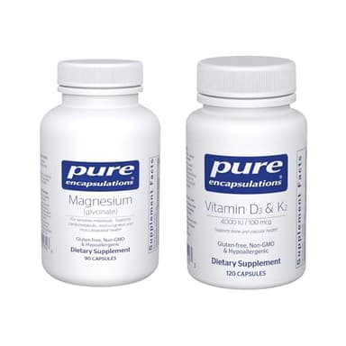 Pure Encapsulations Magnesium (Glycinate) Supplement (90 Capsules) & Vitamin D3 & K2 Supplement (120 Capsules) - Supports Cardiovascular, Musculoskeletal & Neurocognitive Health - Gluten-Free, Non-GMO
