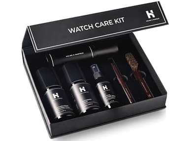Holme & Hadfield Watch Cleaning Kit – Luxury Crystal & Leather Care Solution | 2 Brushes, Microfiber & Polishing Cloth | Premium Gift Packaging
