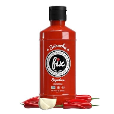 Fix Hot Sauce, Sriracha Sauce - Sriracha Chili Sauce, Organic Red Chili Peppers, Spicy & Bold Flavor, Non-GMO, Gourmet, Sriracha Sauce Hot, Great in Pho or Ramen - Signature Flavor, 18 Oz