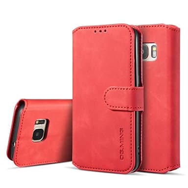 UEEBAI PU Leather Case for Samsung Galaxy S7, Vintage Retro Premium Wallet Flip Cover TPU Inner Shell [Card Slots] [Magnetic Closure] Stand Function Folio Shockproof Full Protection - Red