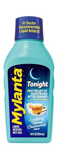 Mylanta Heartburn and Gas Relief, Liquid Antacid, Tonight Formula, Honey Chamomile Flavor, 12 Fl Oz