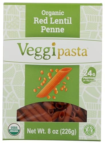 VeggIPAsta, Pasta Penne Lentil Red Gluten Free Organic, 8 Ounce