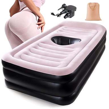 New Upgraded BBL Bed with Hole-Inflatable BBL Bed After Surgery,Brazilian Butt Lift Surgery Recovery Mattress with Carrying Bag & Air Pump,Waterproof Plant Velvet Touch Sleep-Black Pink(19.7*16.14In)