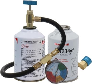 ZeroR® R1234YF Refrigerant Recharge Kit with 2 X 8oz R1234YF Can & 24" HD Brass Can Tap Gauge -, Ideal for Automotive AC Systems, Reverse-Thread Design - Easy Access to Hard-to-Reach Ports