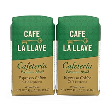 Cafe La Llave Whole Bean Espresso Coffee, Premium Dark Roast, 32 oz Bags (Pack of 2) - Rich Cuban-Style Blend