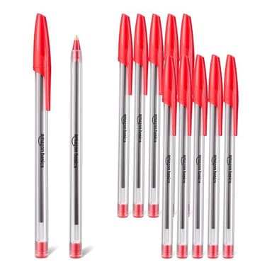 Amazon Basics Ballpoint Pens, Medium Point 1.0mm, Red Ink, 12-Pack