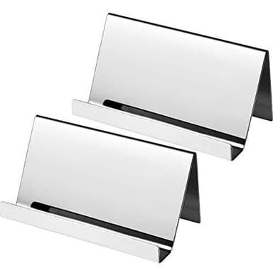 Maxdot 2 Pack Stainless Steel Business Cards Holders Desktop Credit Name Card Display Organizer for Business Mental Name Case Rack for Office Home Daily Use(Silver)