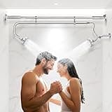 OURBAOFU Tandem Shower Heads, Double Shower Head for Couples, Dual Shower Head System for Two People, High Pressure and Adjustable Double Shower Heads (Silver)