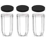 16oz Cups 6 Piece Set - 3 Replacement Cups WITH LIDS for Magic Bullet Blender LIDS INCLUDED