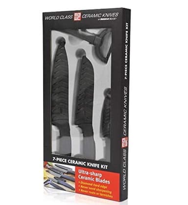 Miracle Blade IV World Class Professional Series Black 7-piece Ceramic Kitchen Knife Set - Sharpest Knives - Maintain Precision Cut: Never Dulls & Won't Rust or Stain