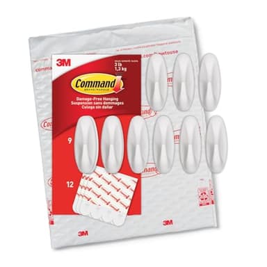 Command Medium Designer Hooks, 9 Hooks and 12 Strips, Damage-Free Hanging Wall Hook with Adhesive Strips, No Tools Great for Hanging, Organization and Storage, Holds up to 3 lb