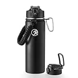 GOSWAG Insulated Sports Water Bottle, 24oz 2 Lids(with Straw/No Straw), Stainless Steel Water Bottles with Paracord Handle, Insulated Thermos with Double-Wall Vacuum Insulation