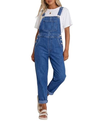 LookbookStore Casual Stretch Denim Bib Summer Overalls Jeans Pants Jumpsuits Comfy Bib Overalls for Women's Summer 2026 Denim Jumpsuits Blue Size M Size 8 10