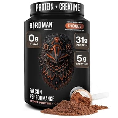 Birdman Falcon Performance Vegan Protein Powder, 31g Protein, 5g Creatine, 5g BCAA, Probiotics, Electrolytes, Pre Workout, Low Carb, Sugar Free & Dairy Free, Plant Based Chocolate Protein -19 servings