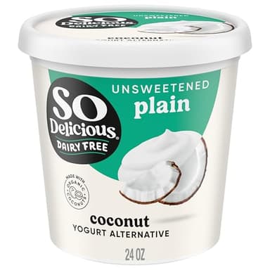 So Delicious Dairy Free Coconut Milk Yogurt Alternative, Unsweetened, Plain, Vegan, Gluten Free, Non-GMO, Creamy Plant Based Yogurt Alternative, 24 oz Container