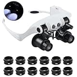 Hands Free Head Magnifying Glasses, Magnifier with Light, 1X, 2X, 3X, 5X, 6X, 8X, Ideal for Jewelry, Eyelash Extensions, Soldering, Craft, Cross Stitch