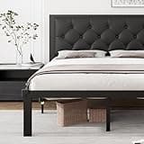 iPormis Full Metal Bed Frame, Faux Leather Platform Bed Frame with Button Tufted Headboard, 12" Underbed Space, Steel Slats Support, Easy Assembly, No Box Spring Needed, Black