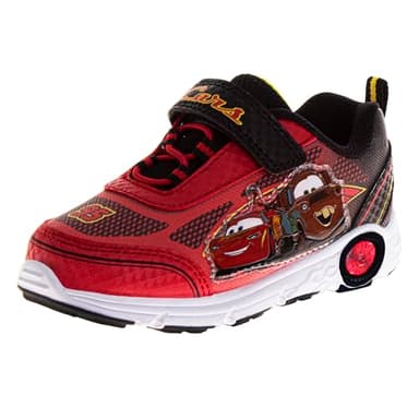 Cars Sneakers with Lights - Lightning McQueen LED Light Up Shoe - Laceless Lightweight Breathable Athletic Shoes for Boys - Red (Size 9 Toddler)