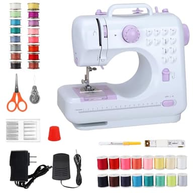 Mini Sewing Machine for Beginners, Portable Electric Sewing Machine with Dual Speed, 12 Built-in Stitches, Foot Pedal, and Accessories Kit for Home DIY Projects & Gift