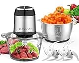Food Processors, Mini Meat Grinder & Veggie Chopper with 2 Bowls (8 Cup+8 Cup), Electric Food Chopper with 2 Sets of Bi-Level Blades for Meat, Vegetables, Fruits and Nuts