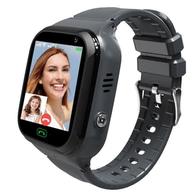 JKCKO 4G Kids Smart Watch GPS Tracker, Boys Girls Kids Smartwatches Phone Watch Video Call SOS Emergency Alarm Voice Chat Game and Touch Screen Tracking Smartwatch for Age 4-12 (Black)