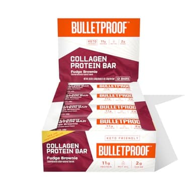Bulletproof Fudge Brownie Collagen Protein Bars, Pack of 12, Keto-Friendly Snack with MCT Oil, Grass-fed Collagen, No Added Sugar
