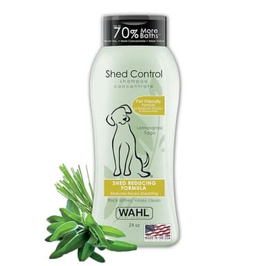 Wahl USA Shed Control Pet Shampoo for Dog Shedding & Dander – Lemongrass & Sage Scent - Contains Oatmeal, & Aloe for Healthy Coats & Moisturized Skin – 24 Oz - Model 820005A
