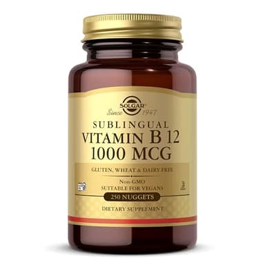 Solgar Vitamin B12 1000 mcg, 250 Nuggets - Supports Production of Energy, Red Blood Cells - Healthy Nervous System - Promotes Cardiovascular Health - Vitamin B - Non-GMO, Gluten Free - 250 Servings