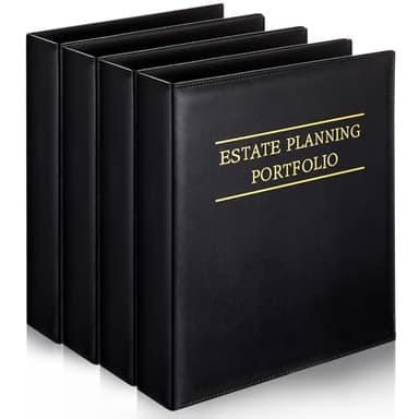 Skyygemm 4 Pcs Estate Planning Portfolio Binder PU Leather 3 Ring Binders with Gold Title and Index Tab Dividers, 11'' x 11.8'' x 2.4'' Estate Planning Organizer(Black)