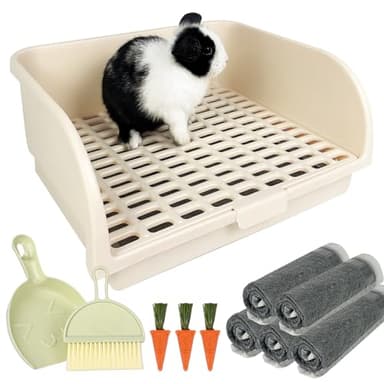 Yuoaes Rabbit Litter Box for Cage with Grate, Large Rabbit Litter Pan for Bunny, Ferret, Guinea Pig, Chinchilla, Easy Clean Small Animal Potty Tray for Toilet Training (Cream)