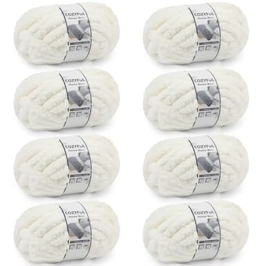 Cozyful Chunky Yarn for Hand Knitting - #10 Chunky Chenille Yarn, Jumbo Big Thick Chunky Yarns for Crocheting, Super Bulky Chunky Knit Blanket Yarns, 8 Skein (25 yds 8 oz Each Skein), Cream