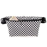 Fydelity Plus Size Checkered Fanny Packs for Women – Large Black and White Checkered Crossbody Bags for Women | USE: 90s Rave Checkered Belt Bag, 80s Festival Fanny Pack, Mens Travel Waist or Bum Bag